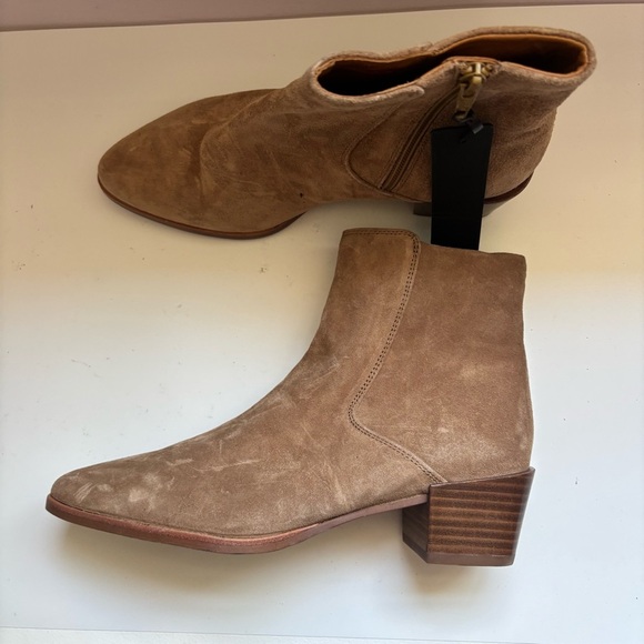 RAG & BONE Rover Zip Mid Heel Booties ALMOND Block Sz 38.5/8.5 - Picture 3 of 8